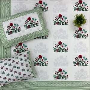 Handblock Premium fine count 10ft by 10ft Bedsheets with 2 Pillow Covers( 120inch * 120inch)