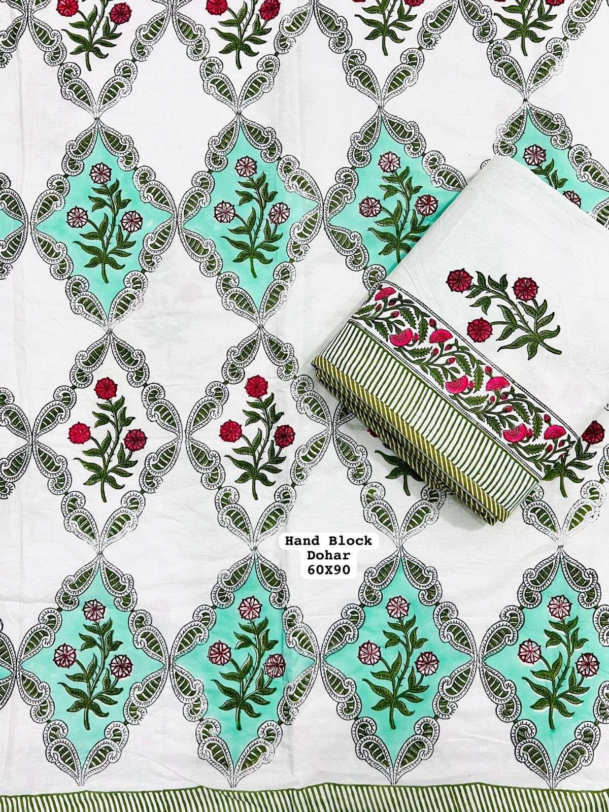 Hand Block Premium Single Bed Reversable Pair Dohar's With Bag Packing(60x90 )