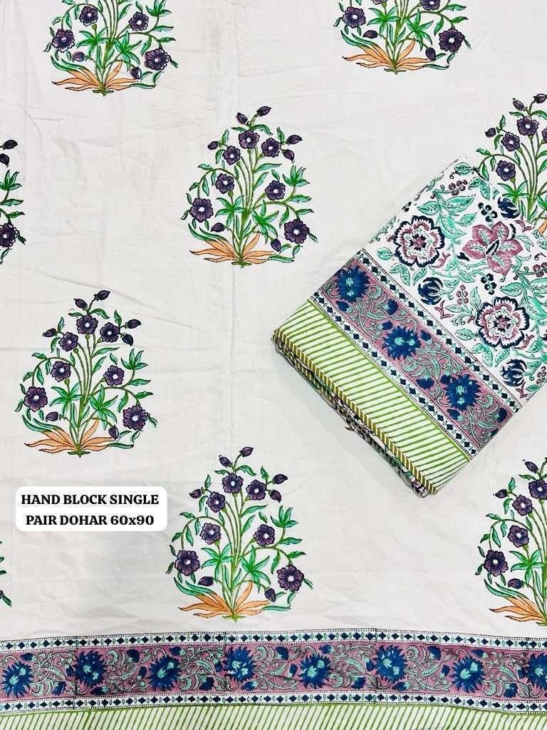 Hand Block Premium Single Bed Reversable Pair Dohar's With Bag Packing(60x90 )