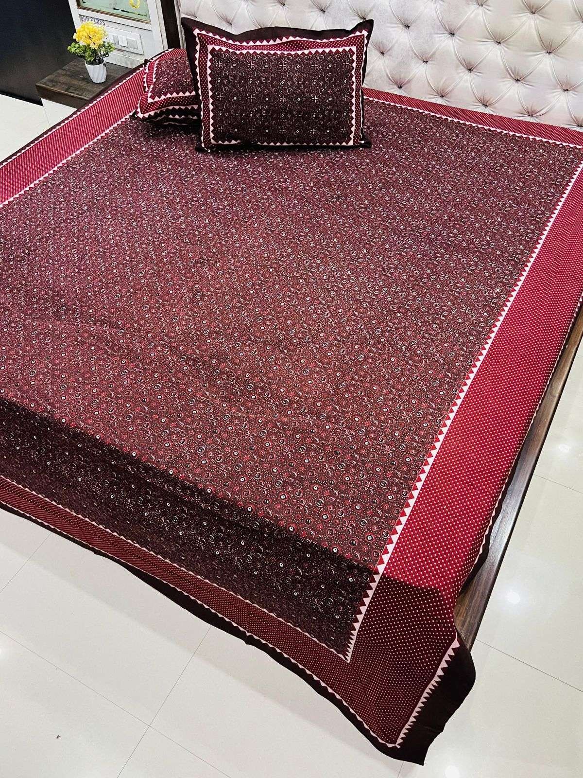 Daabu Print Double Standard Size Bedsheet with 2 Zipped Pillow Cover(90 inches by 108 inches) - Image 2