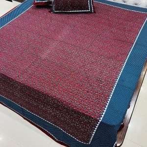 Daabu Print Double Standard Size Bedsheet with 2 Zipped Pillow Cover(90 inches by 108 inches)