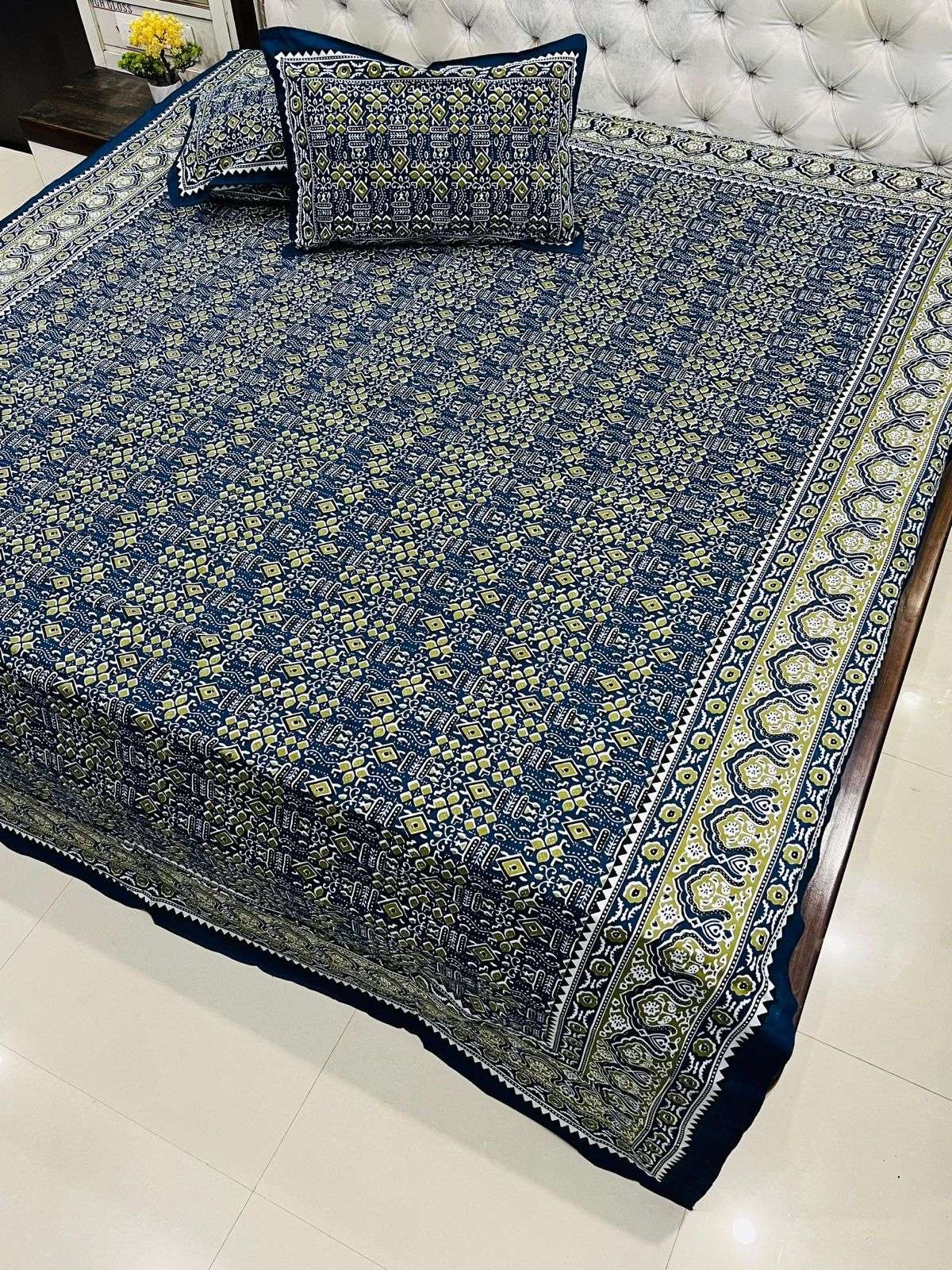 Daabu Print Double Standard Size Bedsheet with 2 Zipped Pillow Cover(90 inches by 108 inches) - Image 2