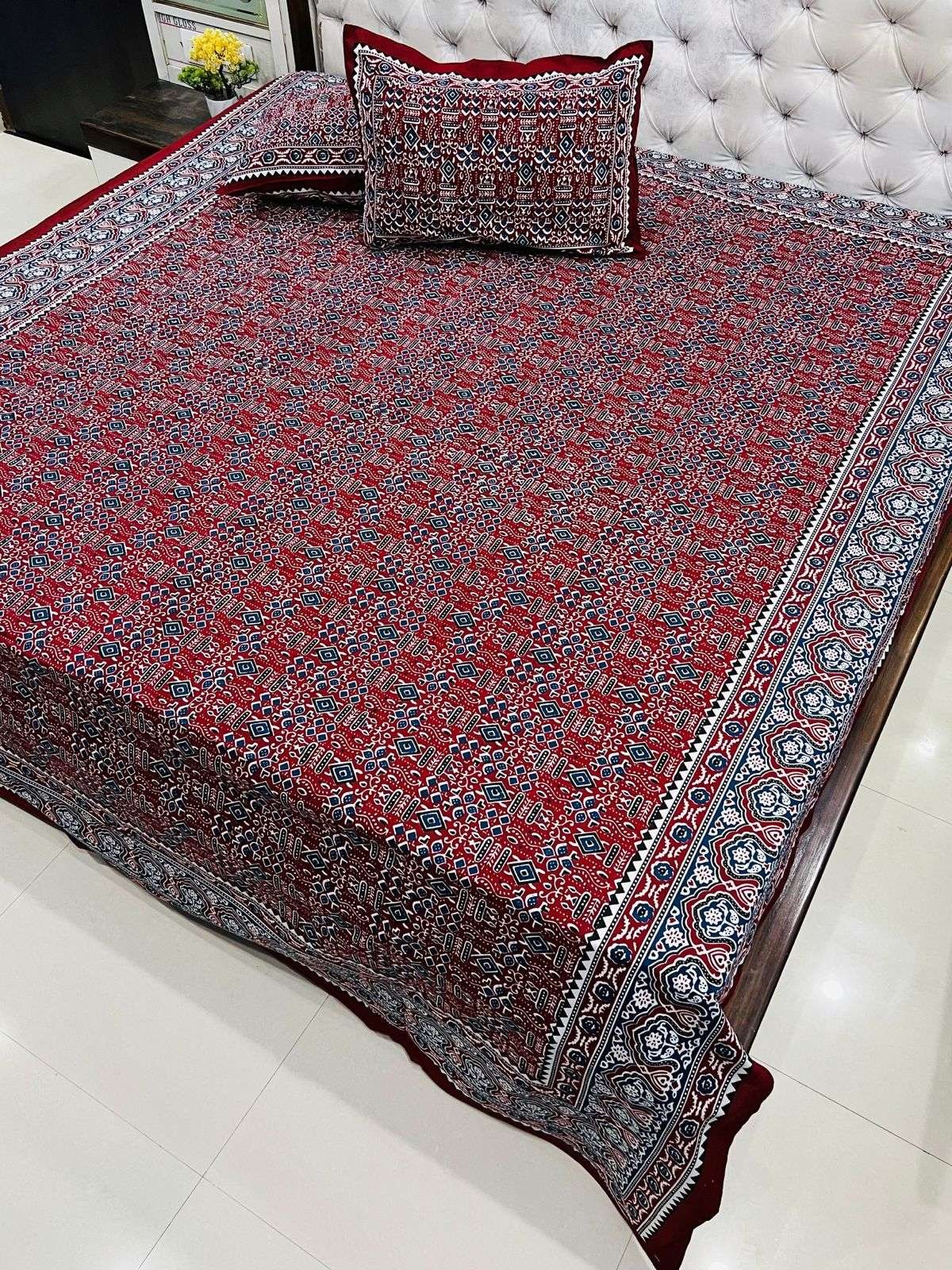 Daabu Print Double Standard Size Bedsheet with 2 Zipped Pillow Cover(90 inches by 108 inches) - Image 3