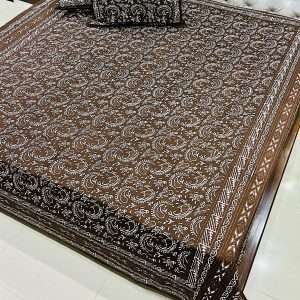 Daabu Print Double Standard Size Bedsheet with 2 Zipped Pillow Cover(90 inches by 108 inches)