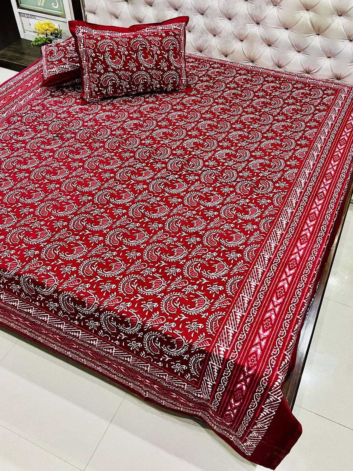 Daabu Print Double Standard Size Bedsheet with 2 Zipped Pillow Cover(90 inches by 108 inches) - Image 2