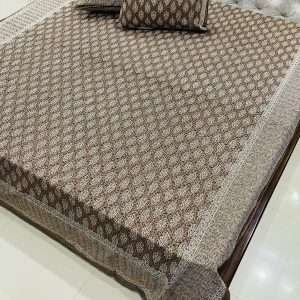 Daabu Print Double Standard Size Bedsheet with 2 Zipped Pillow Cover(90 inches by 108 inches)