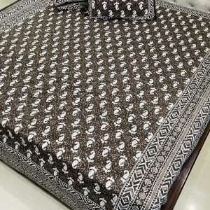 Daabu Print Double Standard Size Bedsheet with 2 Zipped Pillow Cover(90 inches by 108 inches)