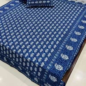 Daabu Print Double Standard Size Bedsheet with 2 Zipped Pillow Cover(90 inches by 108 inches)