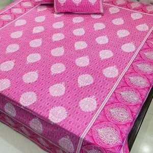 Daabu Print Double Standard Size Bedsheet with 2 Zipped Pillow Cover(90 inches by 108 inches)