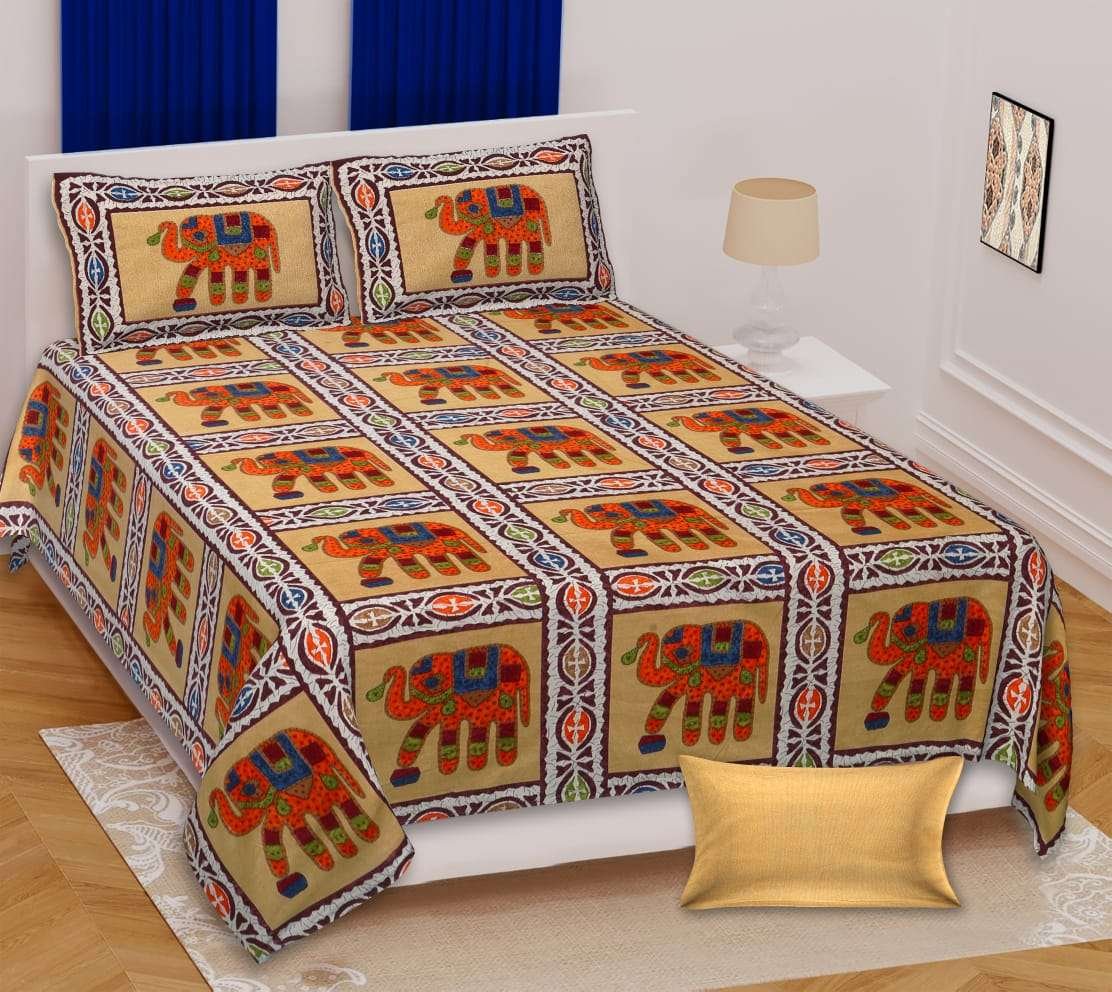Premium Rajasthani Barmeri Print King Size Bedsheet with 2 Pillow Cover(100x108) - Image 2