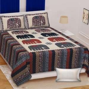 Premium Rajasthani Barmeri Print King Size Bedsheet with 2 Pillow Cover(100x108)