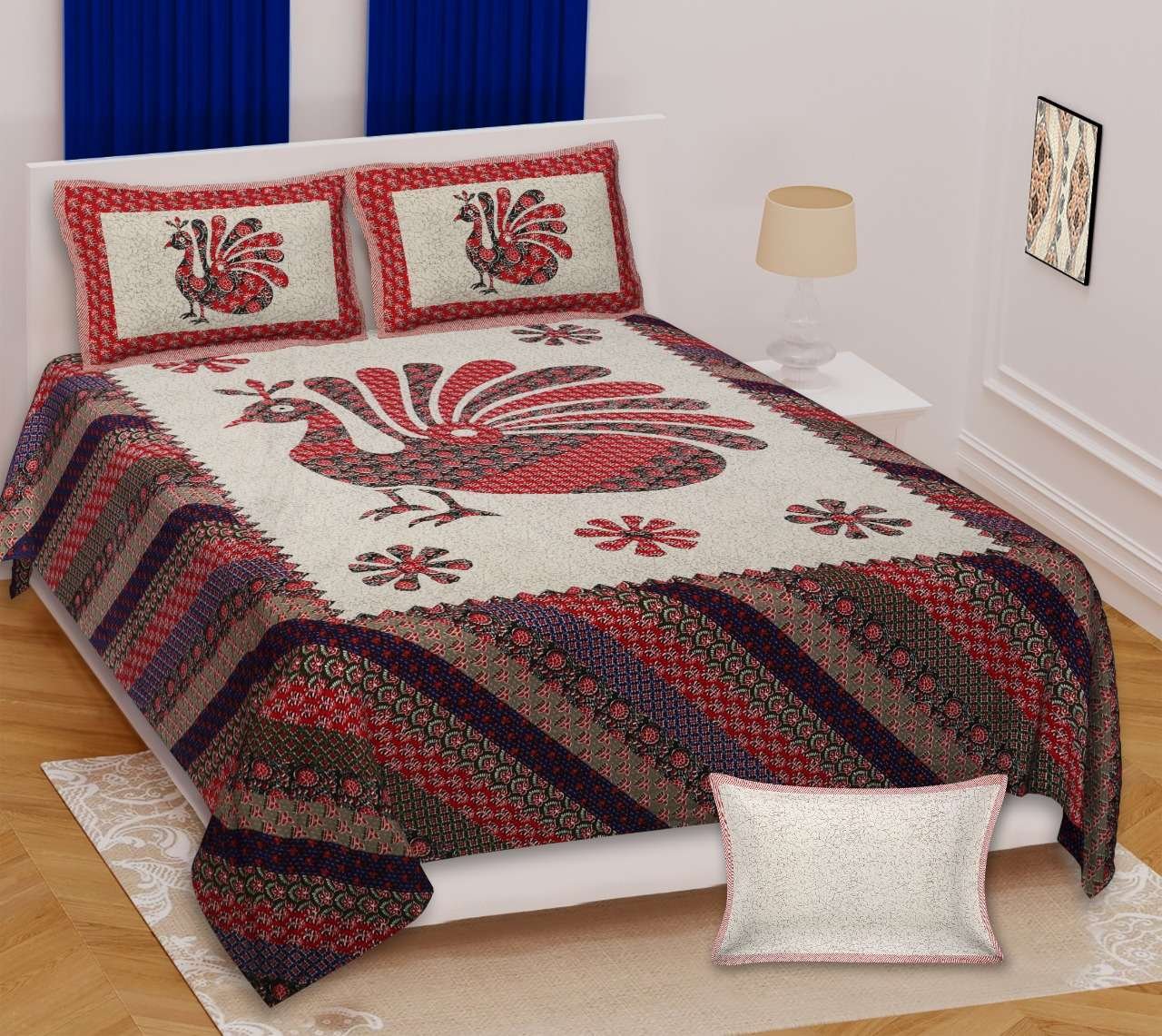 Premium Rajasthani Barmeri Print King Size Bedsheet with 2 Pillow Cover(100x108) - Image 3