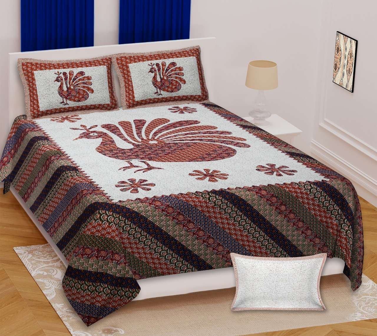 Premium Rajasthani Barmeri Print King Size Bedsheet with 2 Pillow Cover(100x108) - Image 2