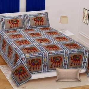 Premium Rajasthani Barmeri Print King Size Bedsheet with 2 Pillow Cover(100x108)