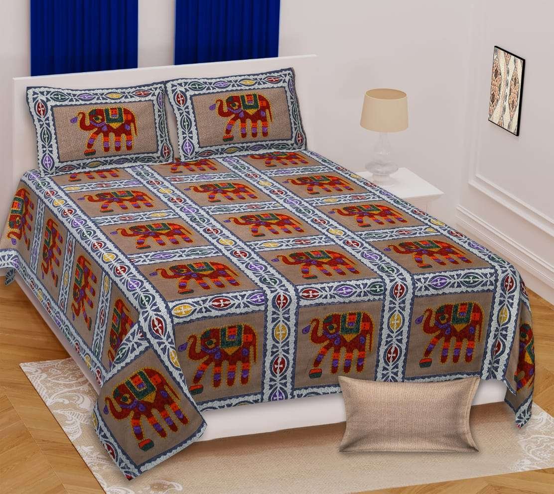 Premium Rajasthani Barmeri Print King Size Bedsheet with 2 Pillow Cover(100x108)
