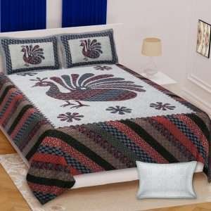 Premium Rajasthani Barmeri Print King Size Bedsheet with 2 Pillow Cover(100x108)