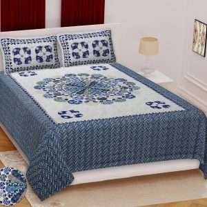 Premium Rajasthani Barmeri Print King Size Bedsheet with 2 Pillow Cover(100x108)
