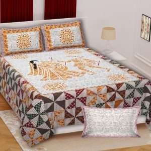 Premium Rajasthani Barmeri Print King Size Bedsheet with 2 Pillow Cover(100x108)