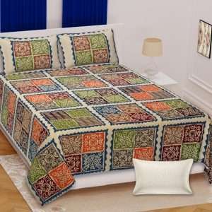 Premium Rajasthani Barmeri Print King Size Bedsheet with 2 Pillow Cover(100x108)