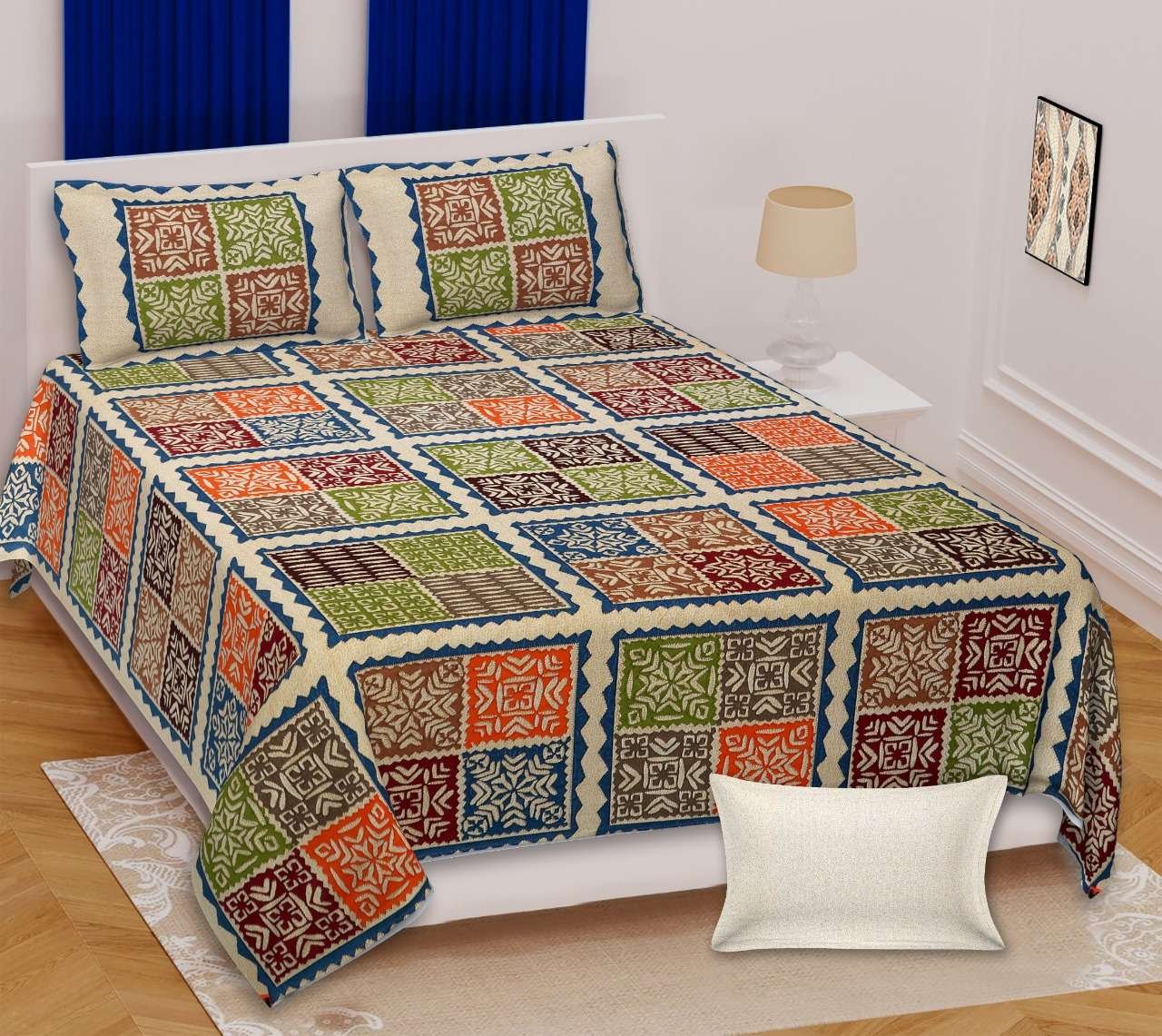 Premium Rajasthani Barmeri Print King Size Bedsheet with 2 Pillow Cover(100x108)