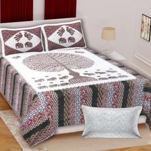 Premium Rajasthani Barmeri Print King Size Bedsheet with 2 Pillow Cover(100x108)