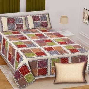 Premium Rajasthani Barmeri Print King Size Bedsheet with 2 Pillow Cover(100x108)