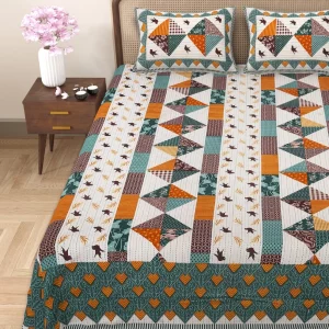 Barmeri Patch Print Double Standard Size Bedsheet with 2 Zipped Pillow Cover(90 inches by 108 inches)