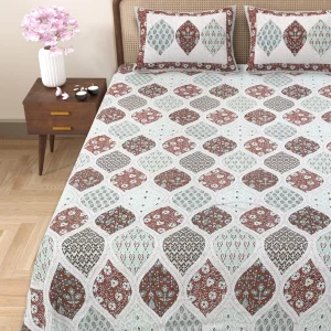 Barmeri Patch Print Double Standard Size Bedsheet with 2 Zipped Pillow Cover(90 inches by 108 inches)