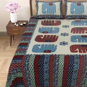 Barmeri Patch Print Double Standard Size Bedsheet with 2 Zipped Pillow Cover(90 inches by 108 inches)