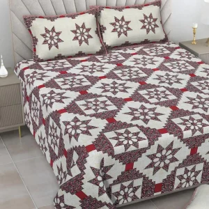 Barmeri Patch Print Double Standard Size Bedsheet with 2 Zipped Pillow Cover(90 inches by 108 inches)