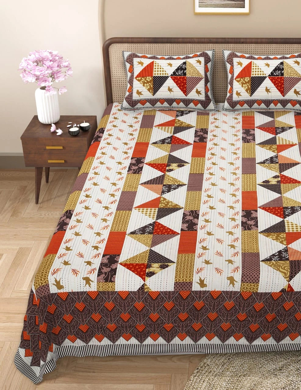 Barmeri Patch Print Double Standard Size Bedsheet with 2 Zipped Pillow Cover(90 inches by 108 inches) - Image 4
