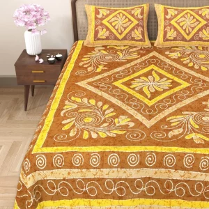 Handblock Bagru Kalamkari Batik King Size Bedsheets With 2 Pillow Covers