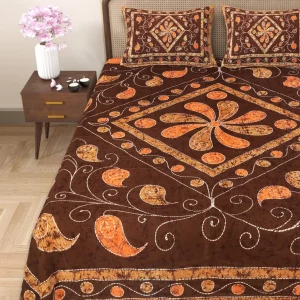 Handblock Bagru Kalamkari Batik  King Size Bedsheets With 2 Pillow Covers