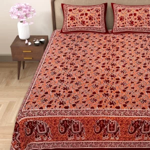 Handblock Bagru Kalamkari Batik  King Size Bedsheets With 2 Pillow Covers