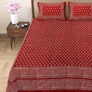 Handblock Bagru Kalamkari Batik  King Size Bedsheets With 2 Pillow Covers