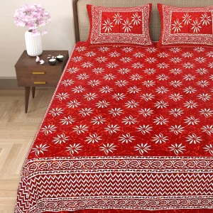 Handblock Bagru Kalamkari Batik  King Size Bedsheets With 2 Pillow Covers