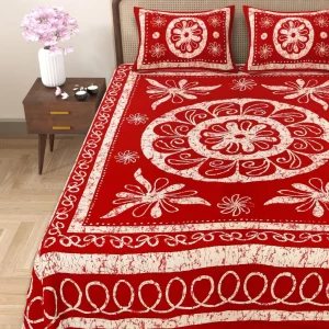 Handblock Bagru Kalamkari Batik  King Size Bedsheets With 2 Pillow Covers